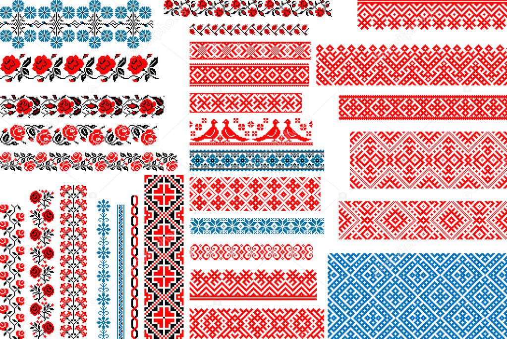 Set of 30 Seamless Ethnic Patterns for Embroidery Stitch 