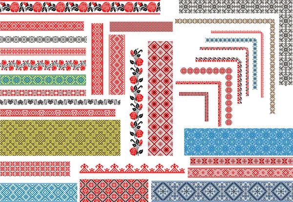 Traditional Ukrainian Seamless Ethnic Embroidery Patterns — Stock Vector