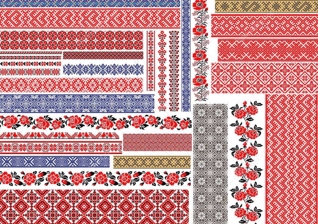 Traditional Ukrainian Seamless Ethnic Embroidery Patterns 