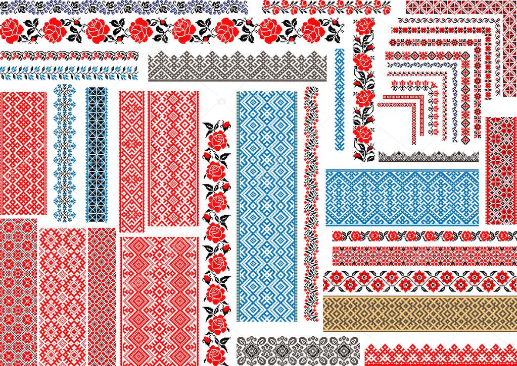 Traditional Ukrainian Seamless Ethnic Embroidery Patterns 