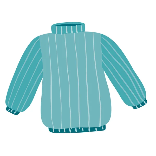 Blauer Strickpullover, flacher, isolierter Gegenstand auf weißem Hintergrund, Vektorillustration, — Stockvektor