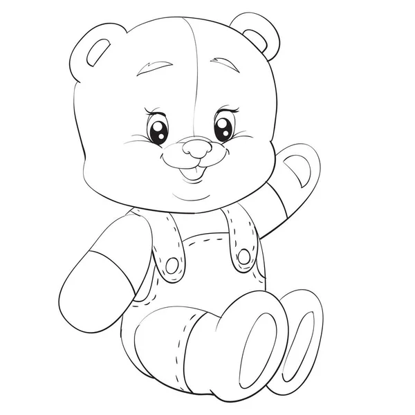 Esquisse d'un petit ours en jean pantalon, coloriage, objet isolé sur fond blanc, illustration vectorielle , — Image vectorielle