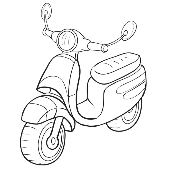 Tecknad illustration, motorcykel skiss, målarbok, isolerade objekt på en vit bakgrund, vektor illustration, — Stock vektor