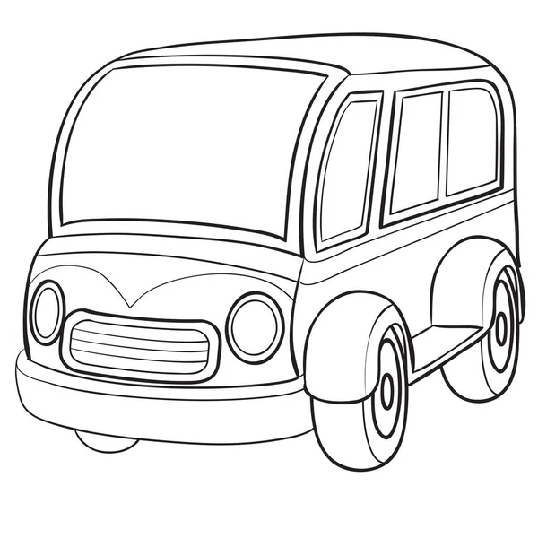 Ilustrasi kartun, sketsa bus, buku mewarnai, obyek yang terisolasi pada latar belakang putih, ilustrasi vektor, - Stok Vektor