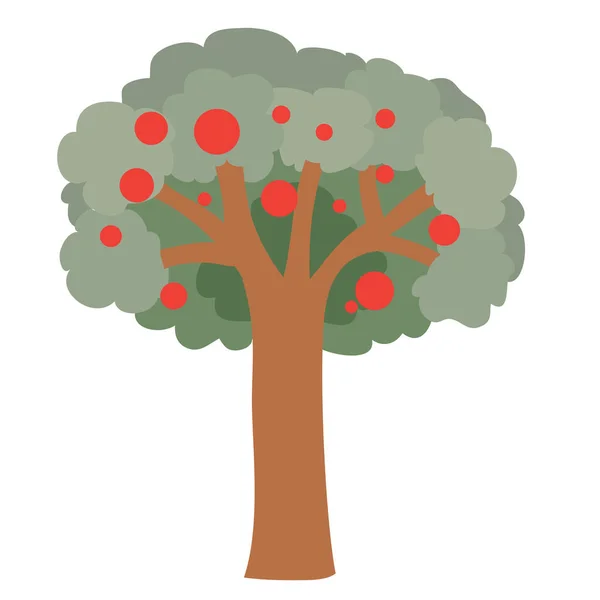 Macieira com maçãs vermelhas, plana, objeto isolado sobre um fundo branco, ilustração vetorial , — Vetor de Stock