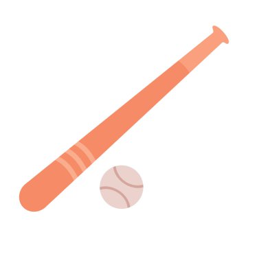 Beyzbol sopası ve top, düz, izole nesne beyaz zemin üzerinde, vektör illüstrasyon,