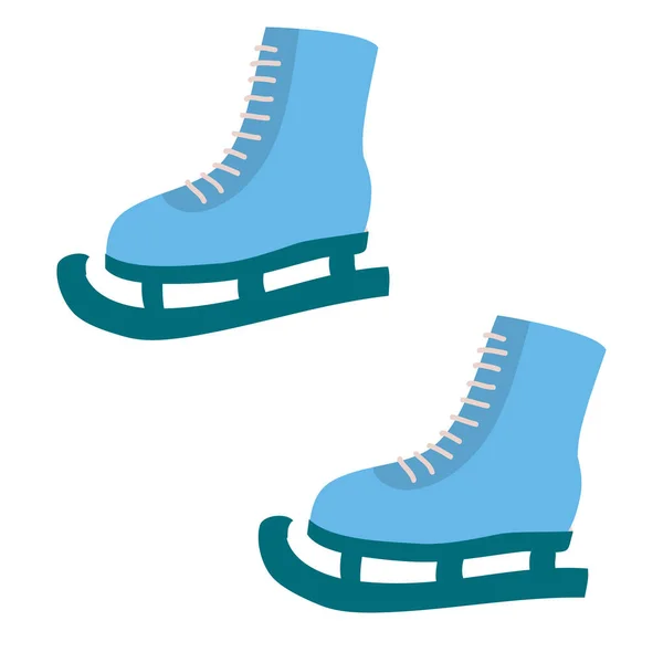 Par de patins azuis para patinação no gelo, plana, objeto isolado em um fundo branco, ilustração vetorial , — Vetor de Stock