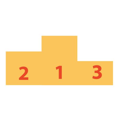 Beyaz renkli podyum şablonlarının düz tasarım vektör çizimi. Beyaz zemin üzerinde 1, 2, 3 rakam izole edilmiş. Podyumun birincisi, ikincisi ve üçüncüsü spor müsabakalarında,