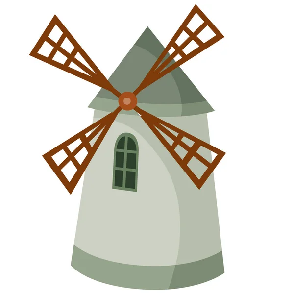 Landelijke molen, plat, cartoon illustratie, geïsoleerd object op een witte achtergrond, vector illustratie, — Stockvector