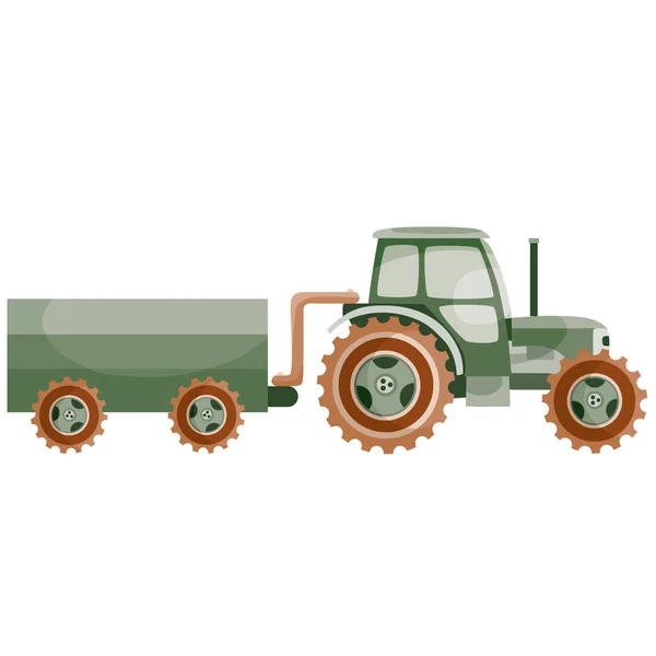 Транспортный трактор с прицепом для сельскохозяйственных работ, плоская, мультяшная иллюстрация, изолированный объект на белом фоне, векторная иллюстрация , — стоковый вектор