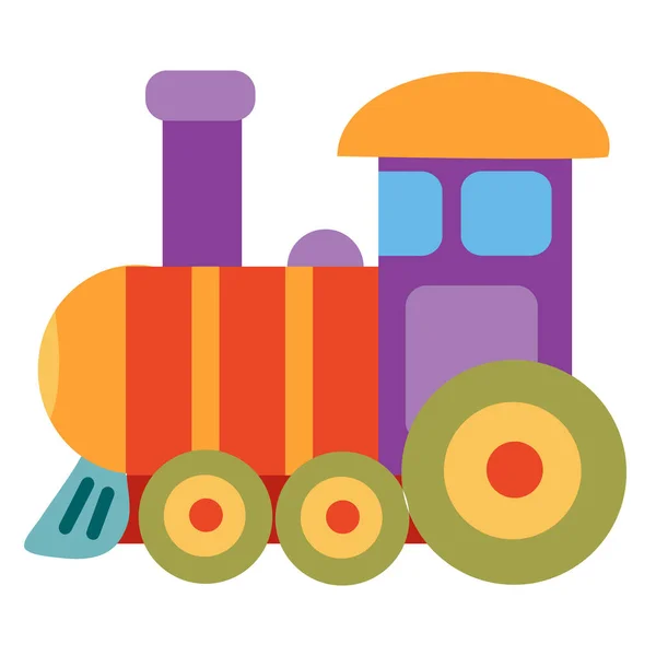 Cute Colored Steam Train Toy Flat Isolated Object White Background — Stock Vector