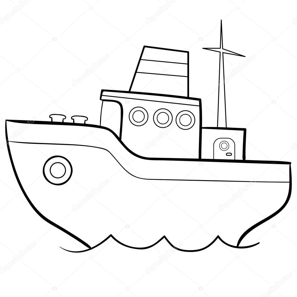 ship sketch coloring book, isolated object on white background, vector illustration, eps
