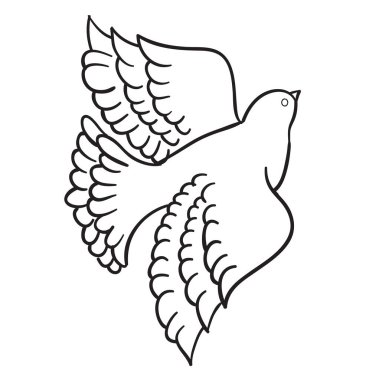 Güvercin silueti, çizim, renk, yılın sembolü, beyaz arka planda izole edilmiş nesne, vektör illüstrasyonu,