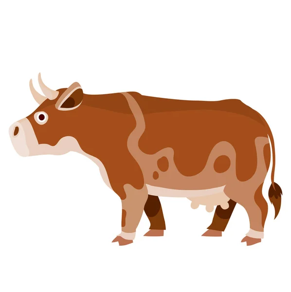 Vaca Marrón Granja Plana Objeto Aislado Sobre Fondo Blanco Ilustración — Vector de stock