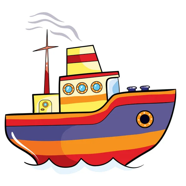 Kleur Schip Cartoon Illustratie Geïsoleerd Object Een Witte Achtergrond Vector — Stockvector