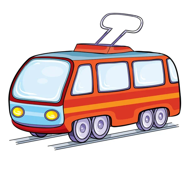 トラム 公共交通機関 レトロスタイル 漫画イラスト 白い背景に孤立したオブジェクト ベクトルイラスト Eps — ストックベクタ