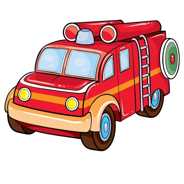 Fire Brigade Car Red Retro Style Cartoon Illustration Isolated Object — Stock Vector