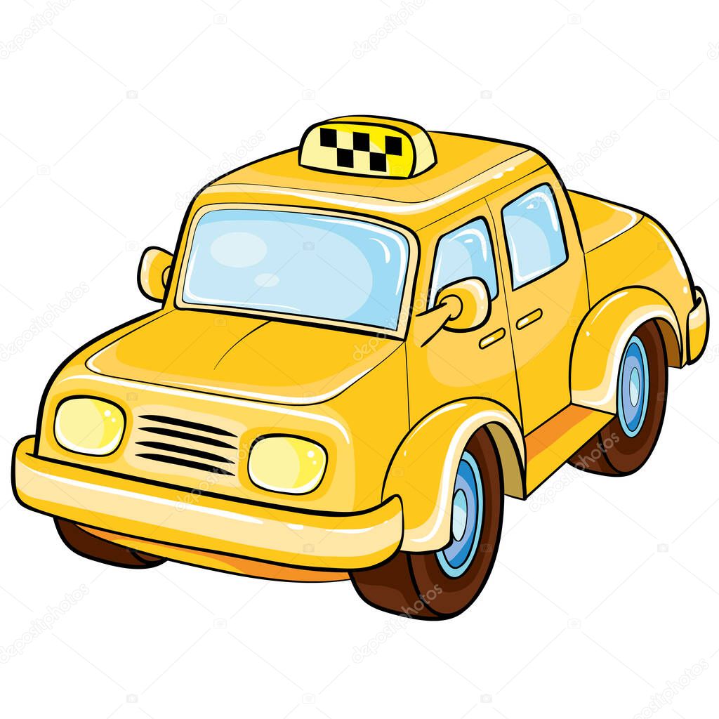 taxi for people in yellow, retro style, cartoon illustration, isolated object on a white background, vector illustration, eps