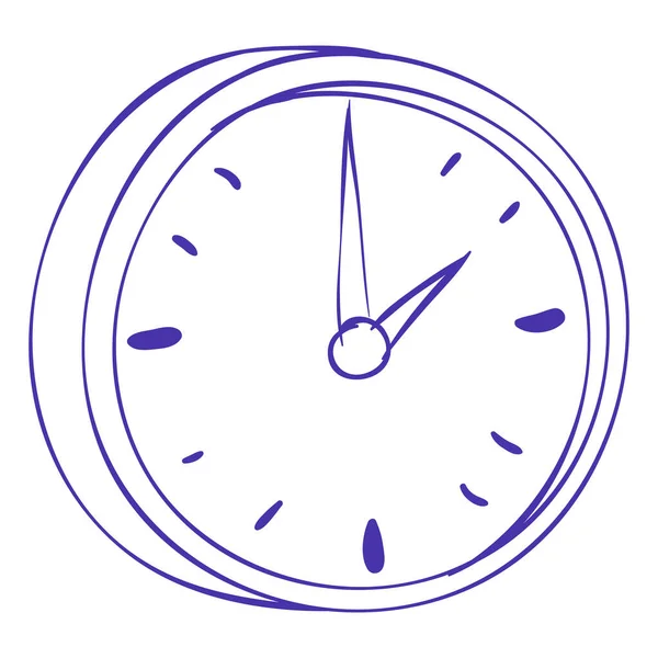 壁のための大きな丸い時計をスケッチ 漫画のイラスト 白い背景に孤立したオブジェクト ベクトルのイラスト Eps — ストックベクタ