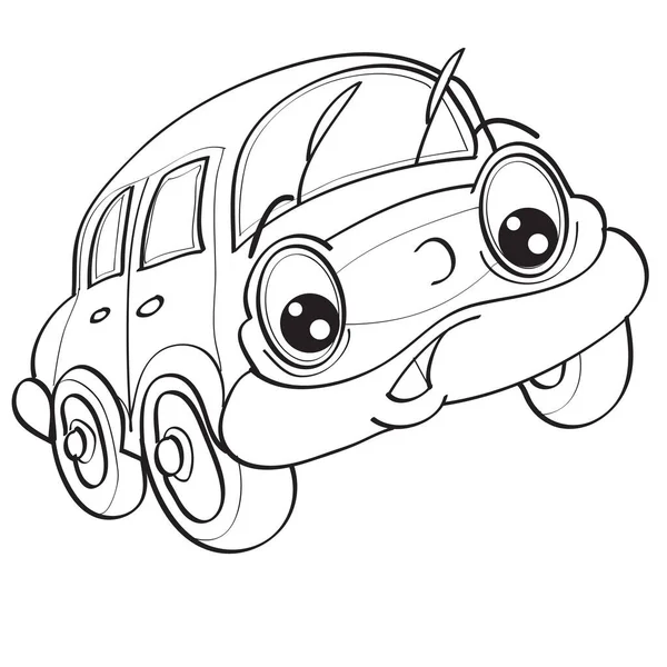 Car Character Big Eyes Sketch Coloring Isolated Object White Background — Stock Vector