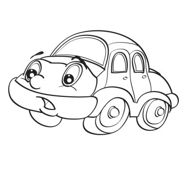 Büyük gözlü araba karakteri, çizim, renk, beyaz arka planda izole nesne, vektör illüstrasyonu, ep