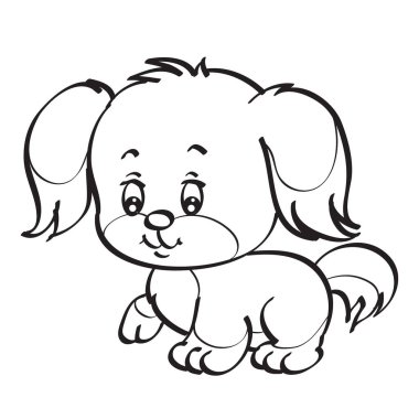 Beyaz arka planda büyük kulaklı, renkli, izole edilmiş, vektör illüstrasyonlu şirin bir köpek yavrusu çizimi.