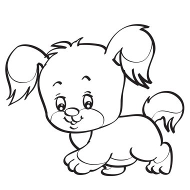 Beyaz arka planda büyük kulaklı, renkli, izole edilmiş, vektör illüstrasyonlu şirin bir köpek yavrusu çizimi.