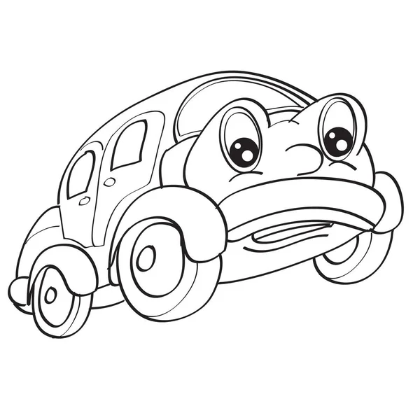 Car Character Big Eyes Sketch Coloring Isolated Object White Background — Stock Vector