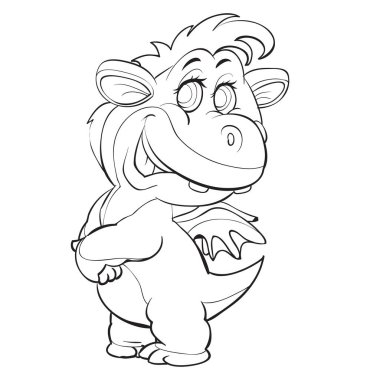 Küçük kanatlı şirin bir ejderha çizimi, boyama kitabı, çizgi film çizimi, beyaz arka planda izole edilmiş nesne, vektör illüstrasyonu,