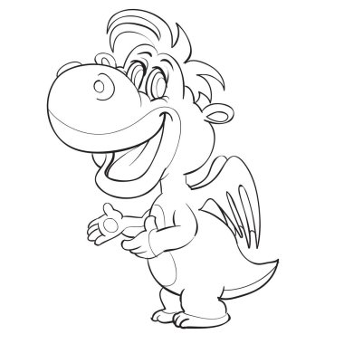 Küçük kanatlı şirin bir ejderha çizimi, boyama kitabı, çizgi film çizimi, beyaz arka planda izole edilmiş nesne, vektör illüstrasyonu,