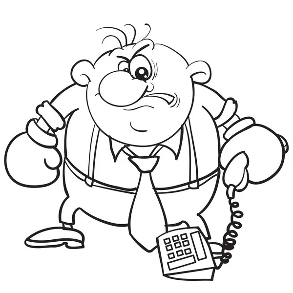 Karikatur Eines Mannes Der Ein Telefon Ochsenhandschuhen Hält Skizze Isoliertes — Stockvektor