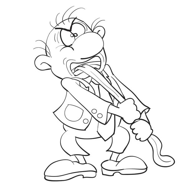Caricatura Uomo Che Tira Sua Lunga Lingua Schizzo Oggetto Isolato — Vettoriale Stock