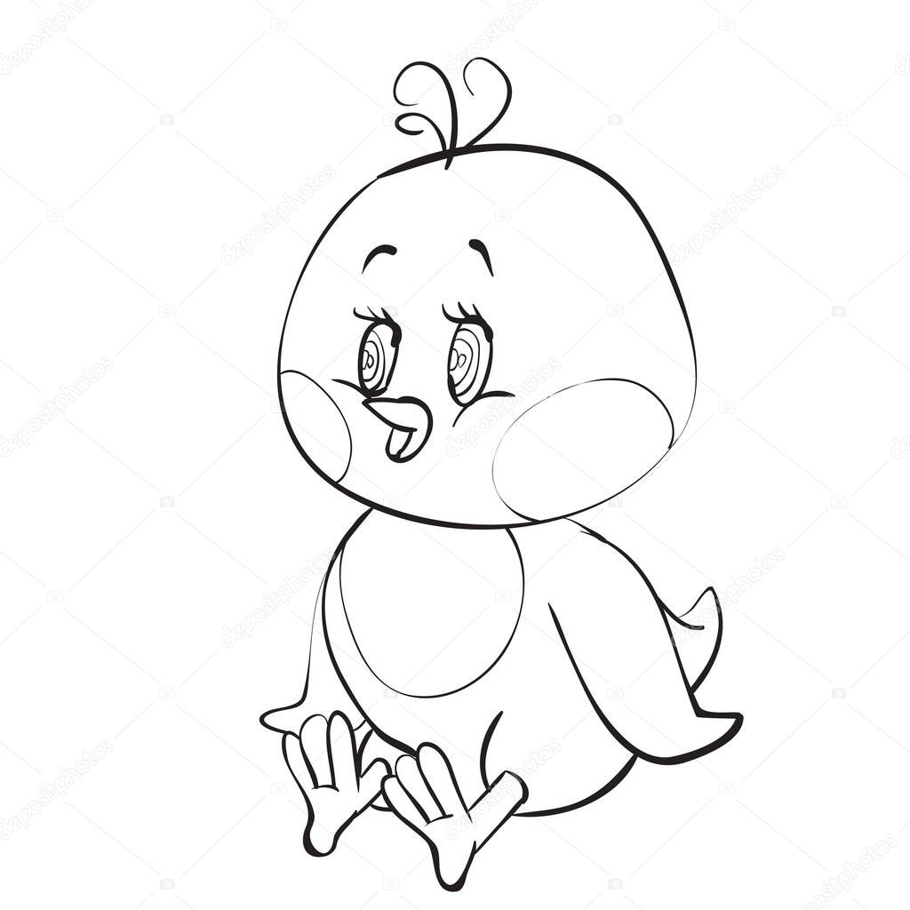 Sketch of a cute chicken, cartoon illustration, isolated object on a white background, vector illustration, eps