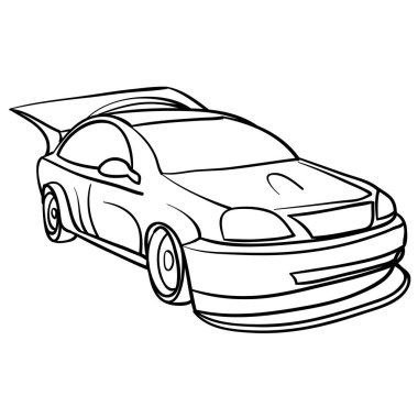 Yarış arabası çizimi, gemi, boyama kitabı, beyaz arka planda izole edilmiş nesne, vektör çizimi, ep