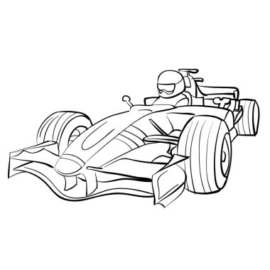 Yarış arabası çizimi, gemi, boyama kitabı, beyaz arka planda izole edilmiş nesne, vektör çizimi, ep