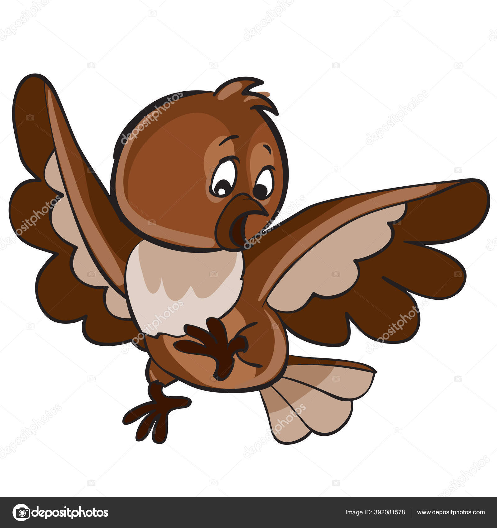 Frightened Bird Spread Wings Cartoon Illustration Isolated Object White  Background Stock Vector Image by ©Kopirin #392081578