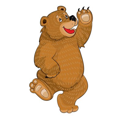 Ayı dansı ve el sallama, karikatür çizimi, beyaz arkaplanda izole nesne, vektör illüstrasyonu, ep