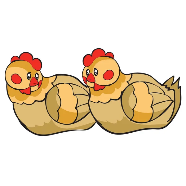 Dos Gallinas Ponedoras Están Sentadas Ilustración Dibujos Animados Objeto Aislado — Vector de stock