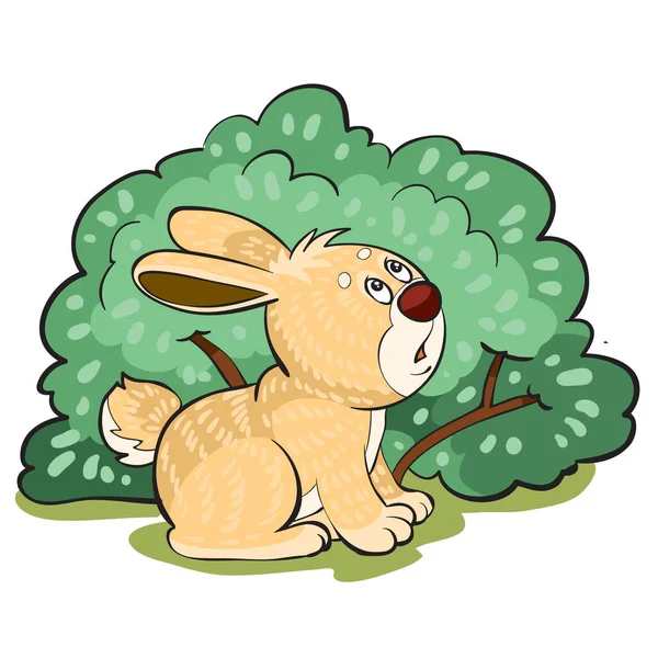 Hare Sitting Bush Hiding Cartoon Illustration Isolated Object White Background — Stock Vector