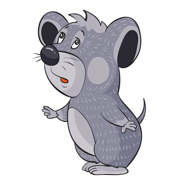 Malá Šedá Myš Kreslená Ilustrace Izolovaný Objekt Bílém Pozadí Vektorová — Stockový vektor