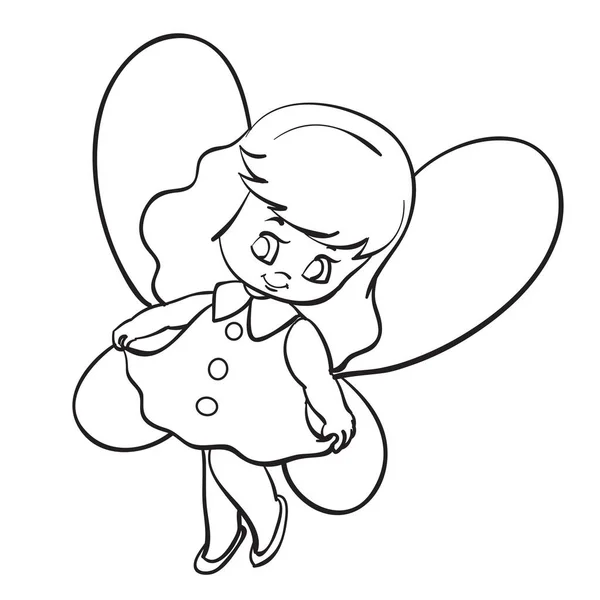 Sketch Fairy Wings Cute Girl Coloring Book Cartoon Illustration Vector — Stock Vector