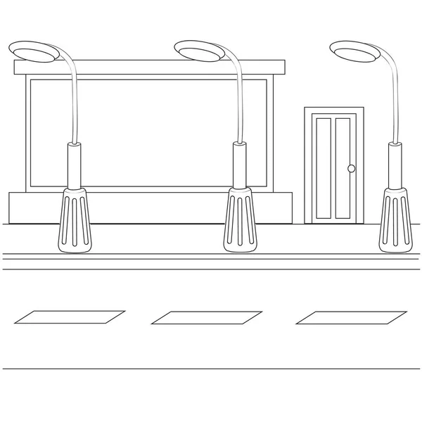 Straatschets Met Lantaarns Een Etalage Kleurboek Cartoon Illustratie Vectorillustratie Geïsoleerd — Stockvector