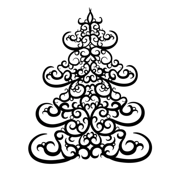 Decorative Christmas Tree Black Color Isolated Object White Background Vector — Stock Vector