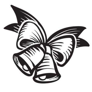 Yeni yıl için siyah renkli dekoratif çanlar, vektör illüstrasyonu, beyaz arkaplanda izole nesne, eps