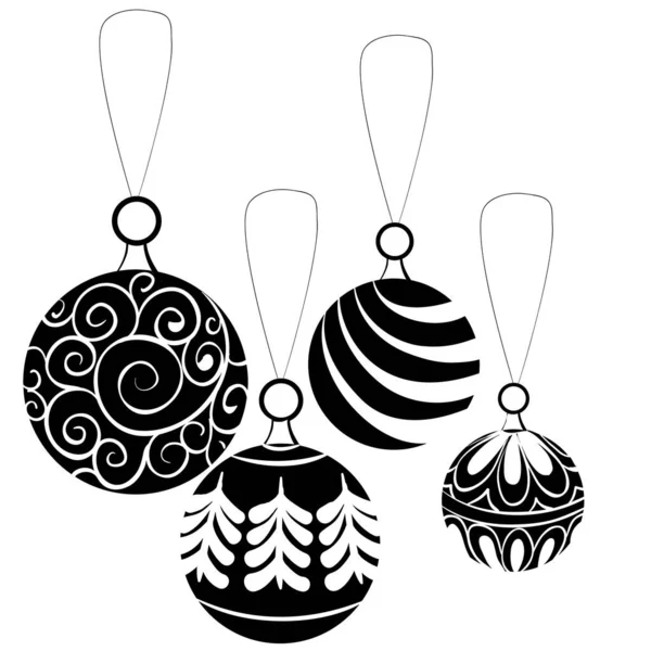 Decorative Christmas Balls Decorating Christmas Tree Black Color Vector Illustration — Stock Vector