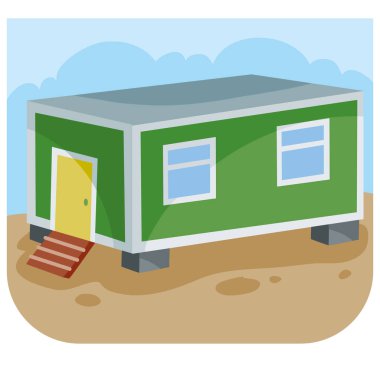 Çizgi film ev konteynırı inşaat işçisi, vektör çizimi, eps