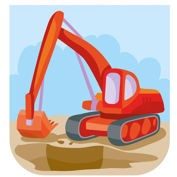 建設現場での赤い掘削機のイラストベクトルイラストEps — ストックベクタ