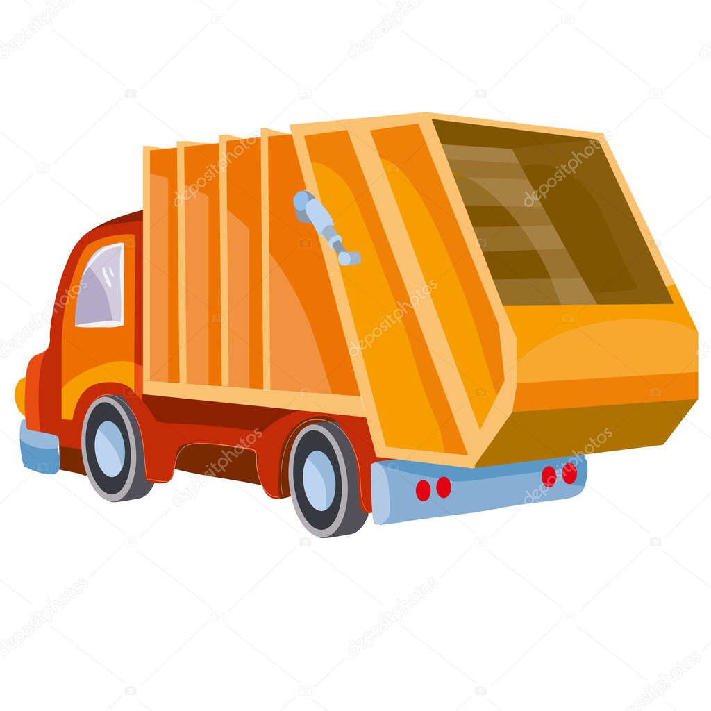 garbage truck, cartoon illustration, isolated object on white background, vector illustration, eps