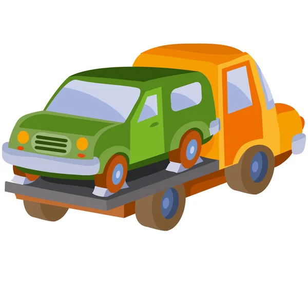 押収またはロール車 漫画のイラスト 白い背景に隔離されたオブジェクトを運ぶレッカー車 ベクトル Eps — ストックベクタ