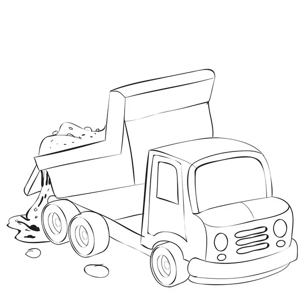 Ilustração Dos Desenhos Animados Caminhão Basculante Esboço Trouxe Areia Derrama —  Vetores de Stock